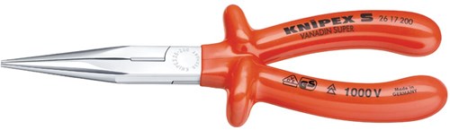 Pinza a becchi tondi piatti Knipex | lunghezza 200mm| giusto vde | con isolamento per immersione | 1 pezzo - 26 17 200 - 26 17 200
