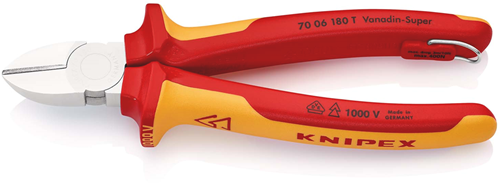 Alicates de corte lateral Knipex | 180 mm de longitud | aislado | armarios multicomponente | Aprobado por VDE | protección integrada - 70 06 180 t bk