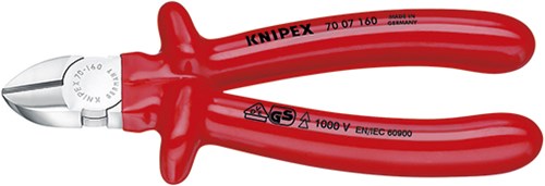 Pinza a taglio laterale Knipex cromata per isolamento ad immersione, testata VDE 160 mm - 7007160