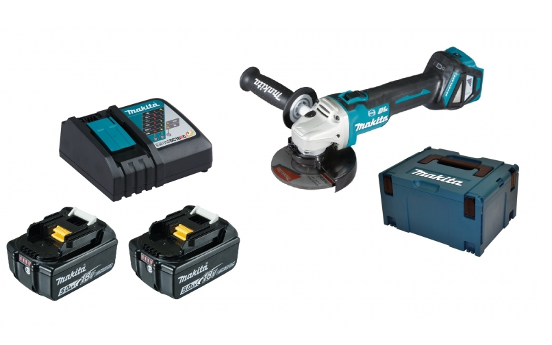 Amoladora angular Makita dga513rtj 18v 125mm | Incluye baterías y cargador en m-box.