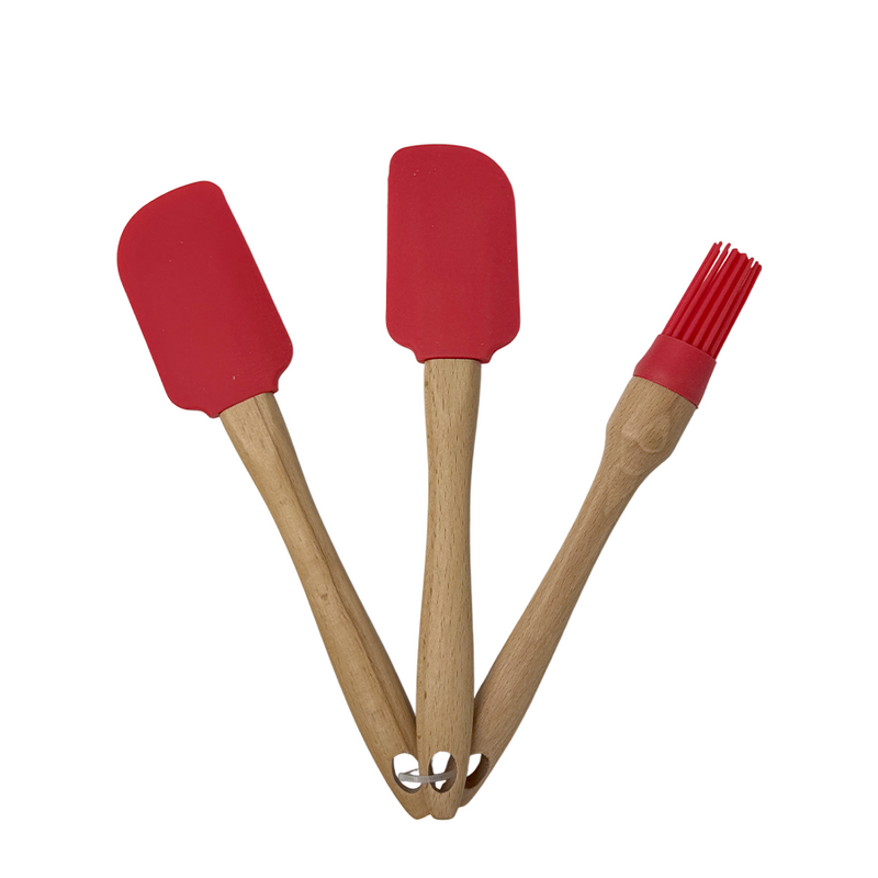 Pentole in legno silicone rosso 3 pezzi