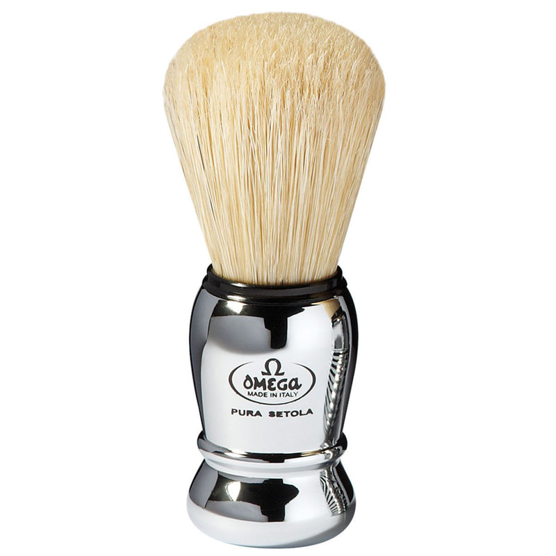 Pennello da barba Omega setola di maiale manico cromato 10cm