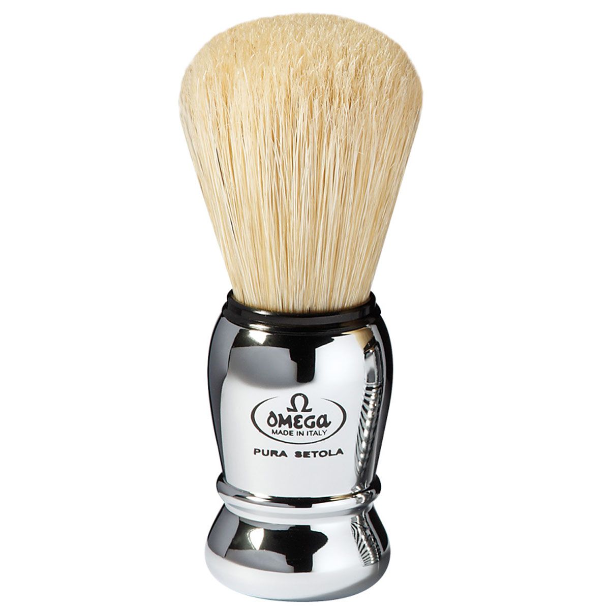 Pennello da barba Omega setola di maiale manico cromato 10cm