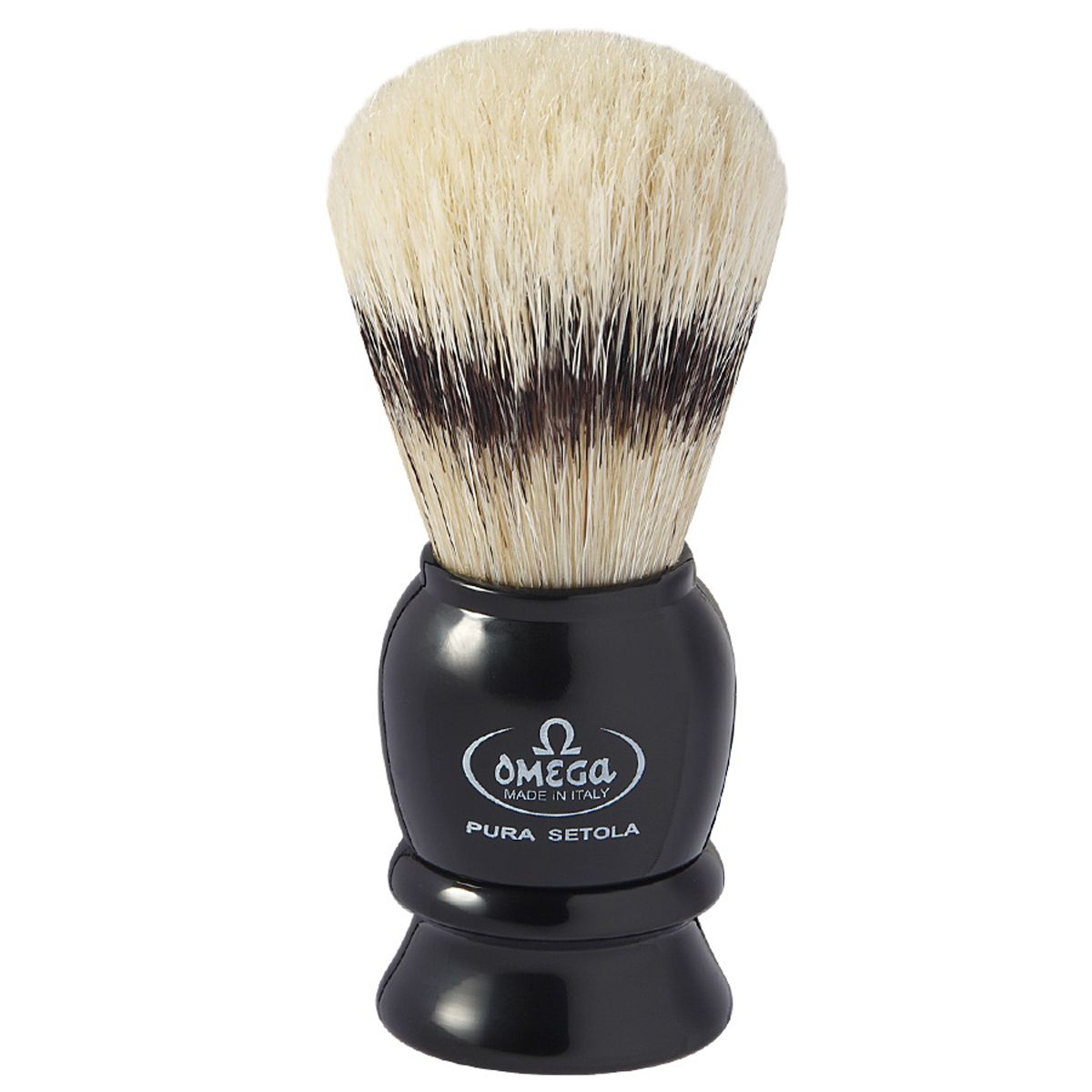 Brocha de afeitar omega cerda de cerdo efecto pelo de tejón mango negro 9,5cm