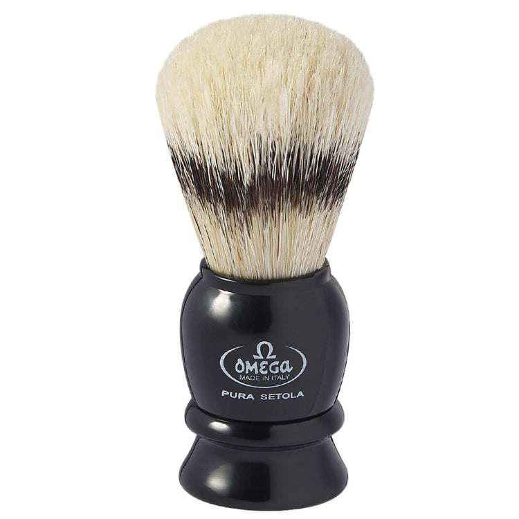 Brocha de afeitar omega cerda de cerdo efecto pelo de tejón mango negro 9,5cm