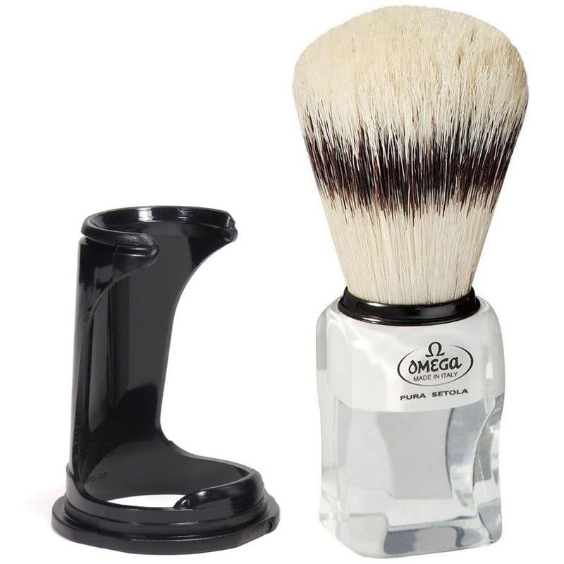 Brocha de afeitar omega cerdas de cerdo efecto pelo de tejón transparente + estándar 11cm