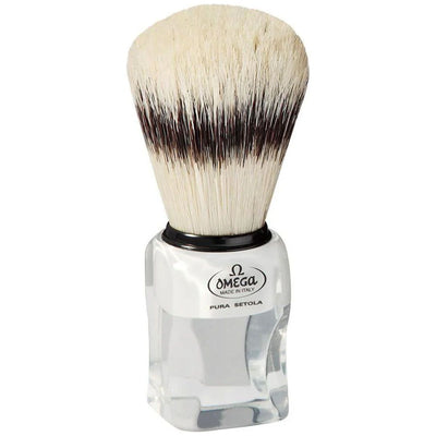 Brocha de afeitar omega cerdas de cerdo efecto pelo de tejón transparente + estándar 11cm