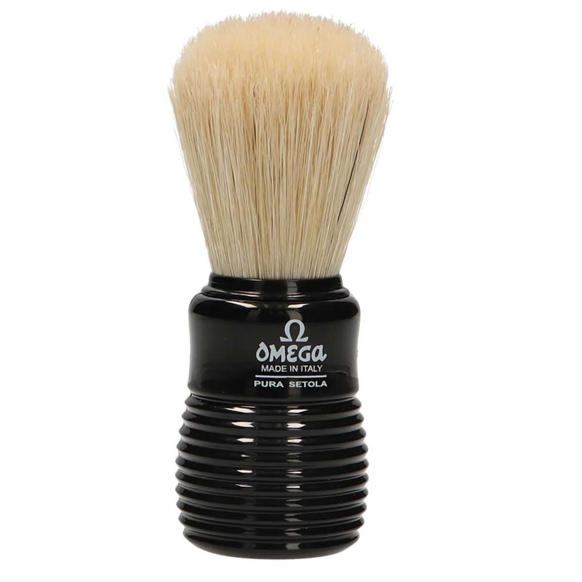 Brocha de afeitar omega cerda de cerdo mango acanalado negro + estándar 10,5cm
