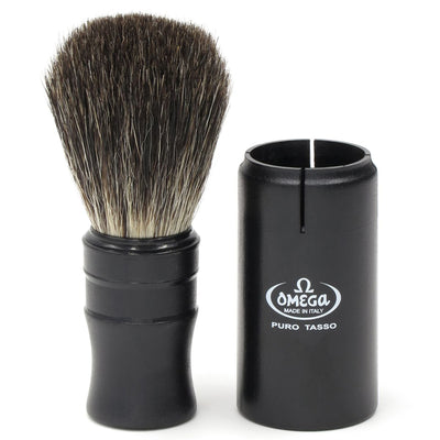 Brocha de afeitar omega 100% tejón negro brocha de viaje 9cm