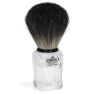 Brocha de afeitar omega 100% tejón negro transparente + estandarte 11cm