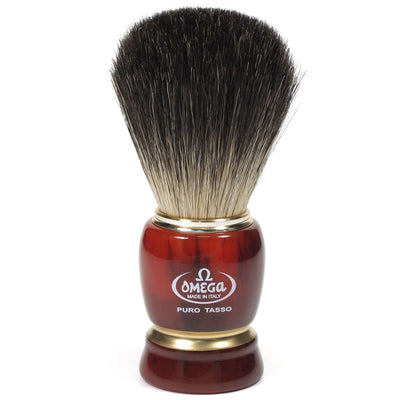Brocha de afeitar omega 100% mango resina tejón negro + estandarte 10cm