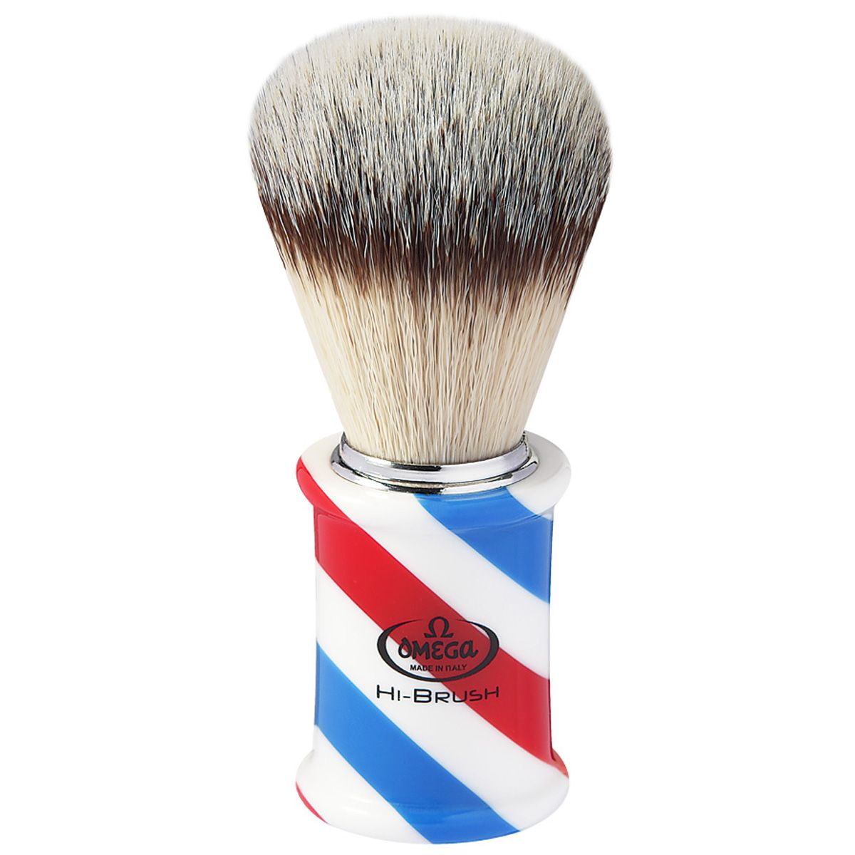Brocha de afeitar omega hi-brush pelo sintético efecto pelo de tejón barber pol mango 11cm