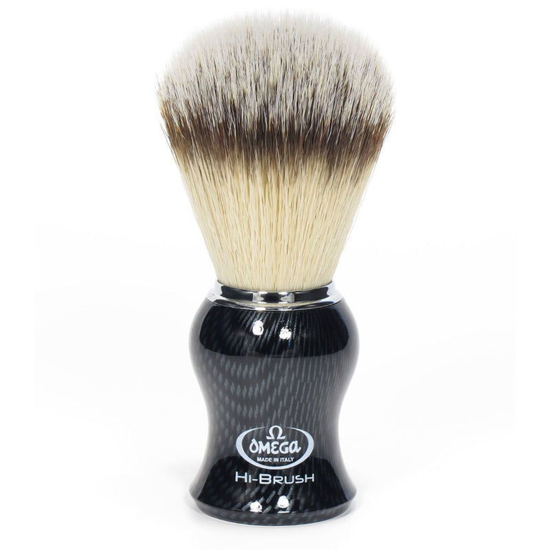Pennello da barba Omega hi-brush peli sintetici con manico in fibra di carbonio effetto tasso effetto pelo 11cm