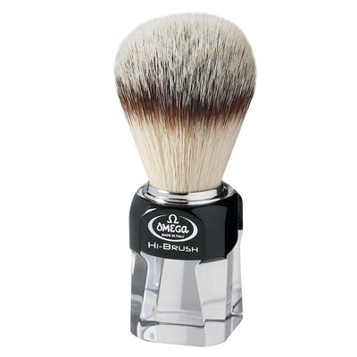 Omega shaving brush hi-brush synthetic hair with badger hair effect black transparent handle 11cm