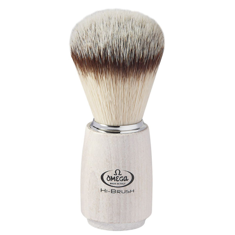 Pennello da barba Omega hi-brush pelo sintetico con manico in legno di frassino effetto pelo di tasso 11,5 cm