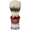 Brocha de afeitar omega hi-brush pelo sintético efecto pelo de tejón rojo mango transparente 11cm