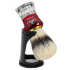 Brocha de afeitar omega hi-brush pelo sintético efecto pelo de tejón rojo mango transparente 11cm