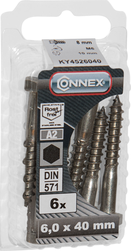 Perno roscado para madera Connex (6k) 6x40 6uds a2 - ky4526040