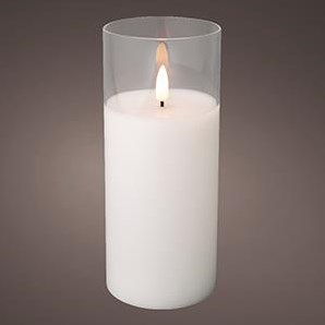 Candela tremolante a LED in vetro 7,5x17,5 cm bianca - 5509670