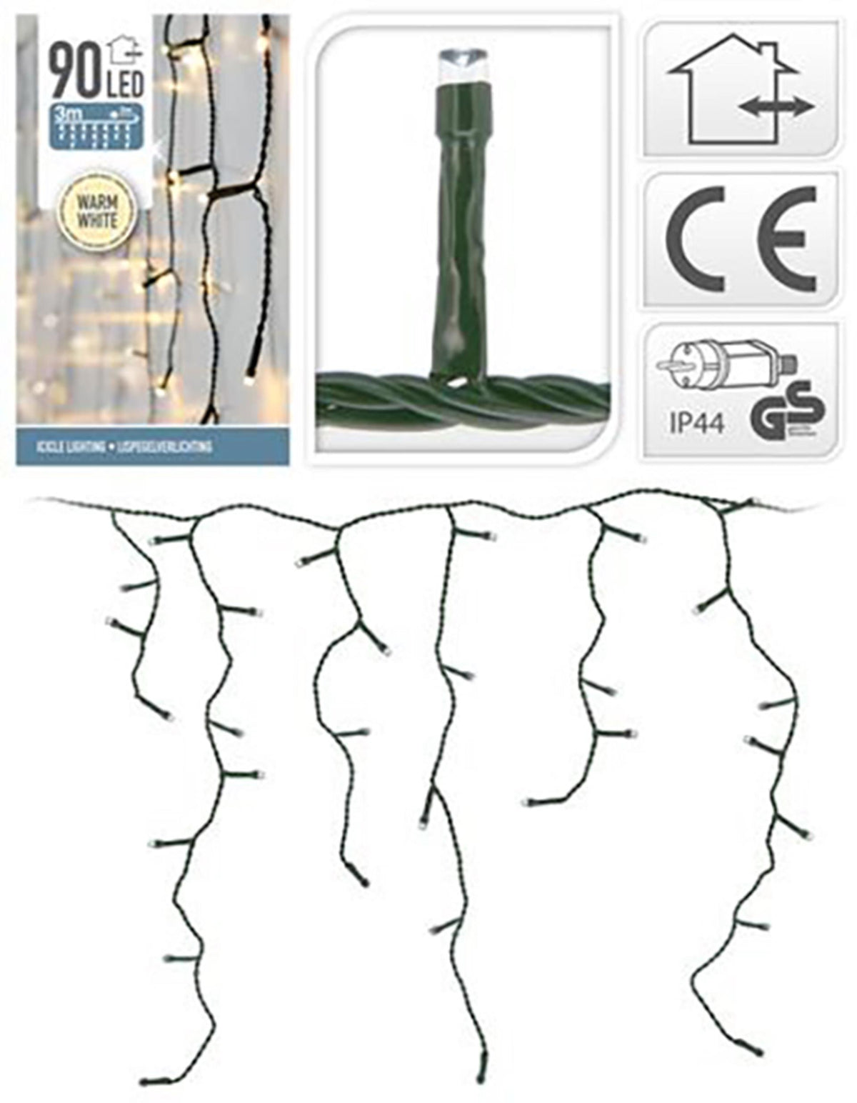 Home styling ijspegelverlichting 3 meter 90led warm-wit