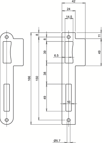 Lips spu2420r contropiastra per serratura diurna e notturna | arrotondato | acciaio inossidabile | 166x24mm - 7170373