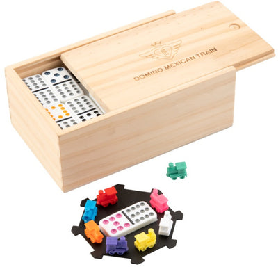 Juegos de Longfield Train mexicano Dominenospel Double 12 Box de madera