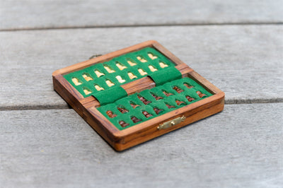 Longfield games Schaakset opvouwbaar hout 12,5 cm bruin naturel