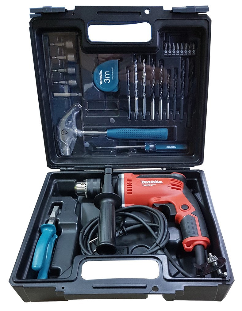 Trapano a percussione Makita m8100kx2 | 230v| con set di accessori da 26 pezzi | nella custodia di plastica
