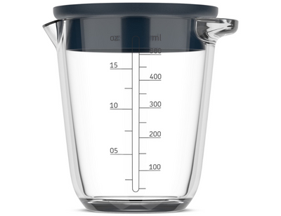 Taza de medición de vidrio 500 ml con párpado marina