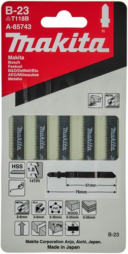Makita accessoires decoupeerzaagblad b23 - t118b | 5 stuks - a-85743