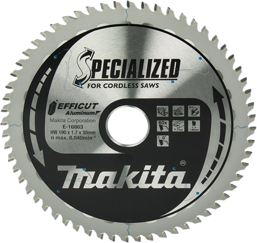 Accesorios Makita hoja de sierra circular y transversal aluminio | efficut 190x30(20)mm 60t 0g - e-16863 e-16863