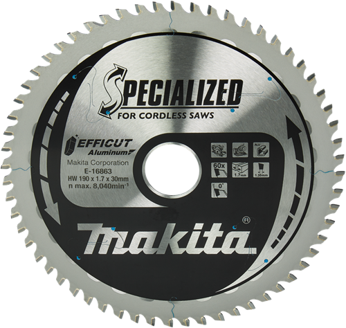 Accessori Makita per taglio trasversale e lama per sega circolare in alluminio | effetto 190x30(20)mm 60t 0g - e-16863 e-16863