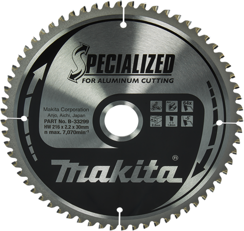 Makita accessoires afkortzaagblad aluminium | specialized 216x30x2,2 64t -5g - b-33299 - b-33299