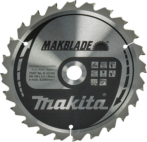 Makita accessoires makita afkortzaagblad voor hout | makblade | ø190mm asgat 20mm 24t - b-32708