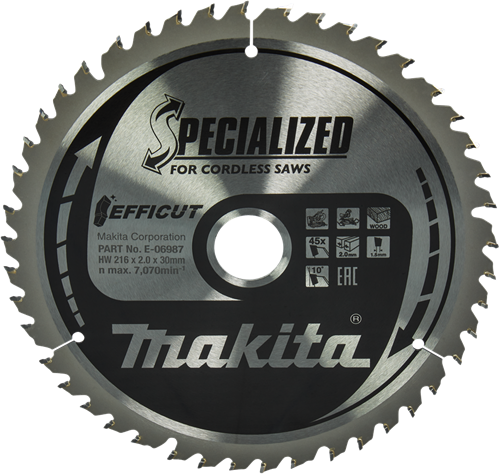 Makita accessoires afkortzaagblad hout | efficut 216x30x2,0 45t 10g - e-06987 - e-06987