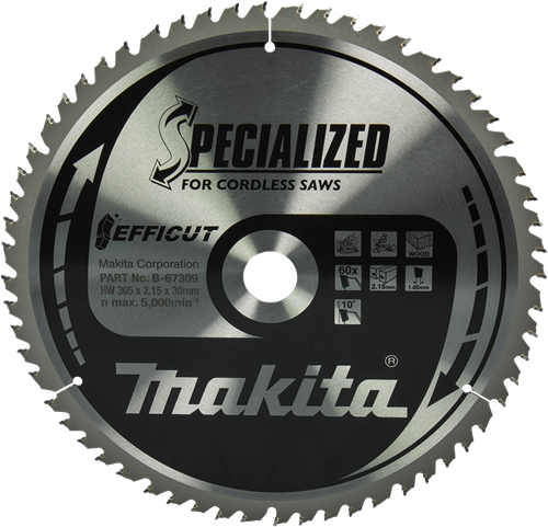 Accesorios Makita hoja de sierra tronzadora para madera | efficut 305x30x2.15 60t 10g - b-67309 b-67309