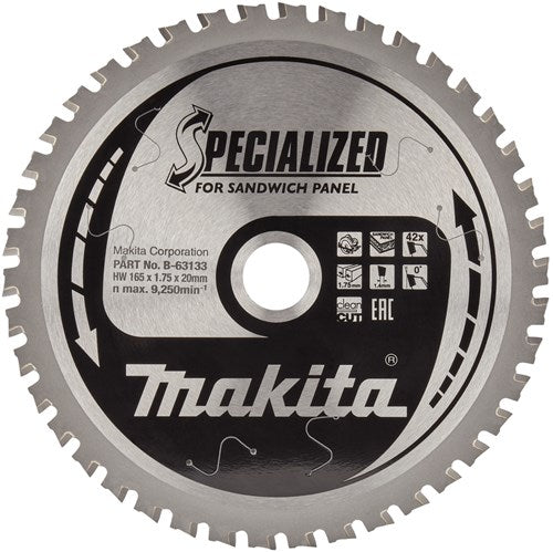 Accesorios Makita hoja de sierra circular | para paneles sándwich | 165x20x1,75mm | 42 dientes - b-63149 - b-63149