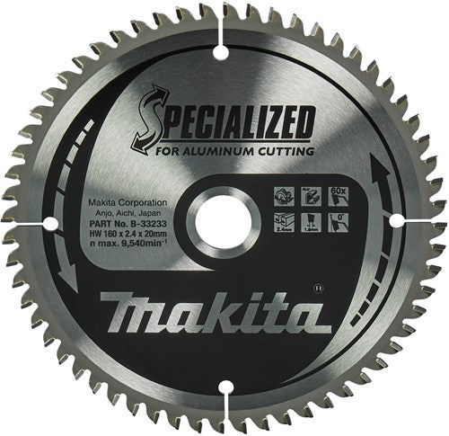 Makita accessoires cirkelzaagblad | aluminium | 160x20x2,4 60t 0g - b-33233