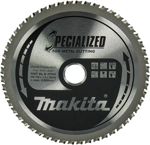 Makita accessoires cirkelzaagblad | dun plaatstaal | 150x20x1,4 52t 0gr - b-47042