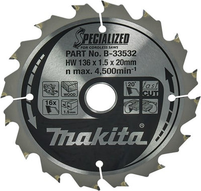 Accessori Makita lama per sega circolare | legno | 136x20x1,5 16t 20g - b-33532