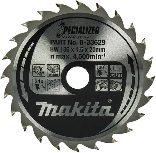 Makita accessoires cirkelzaagblad | hout | 136x20x1,5 24t 20g - b-33629