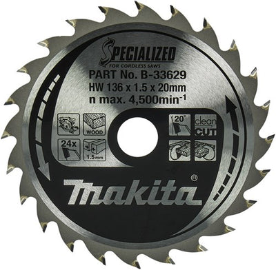 Makita accessoires cirkelzaagblad | hout | 136x20x1,5 24t 20g - b-33629
