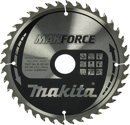 Makita accessories circular saw blade | wood | 190x30x2.2 40t 20g - b-32340