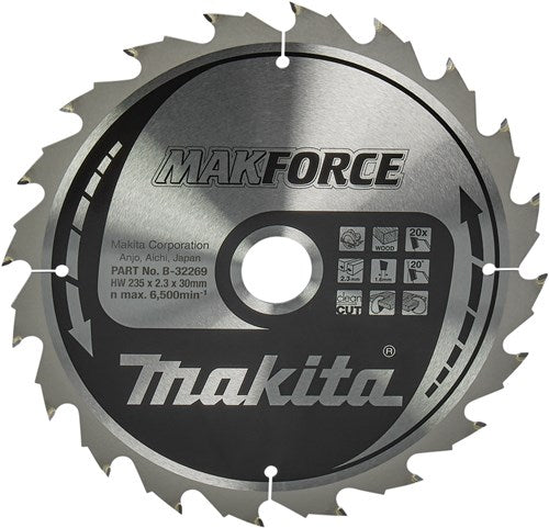 Makita accessoires cirkelzaagblad | hout | 235x30x2,3 20t 20g - b-32269