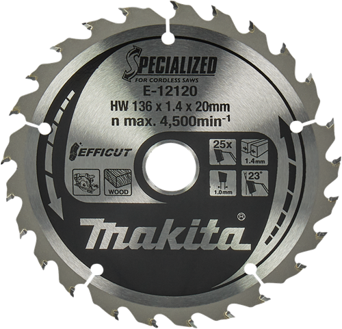 Makita accessoires makita cirkelzaagblad voor hout | efficut | ø 136mm asgat 20mm 25t - e-12120