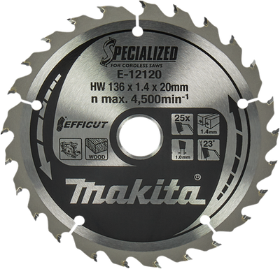 Accessori Makita lama per sega circolare legno | effetto 136x20x1,5 25t 23g - e-12120 - e-12120