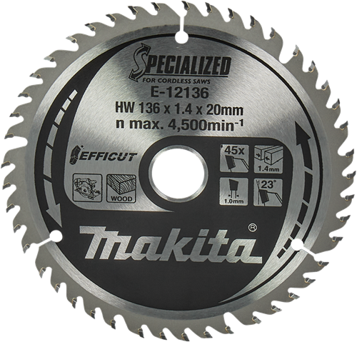 Makita accessoires cirkelzaagblad hout | efficut 136x20x1,5 45t 23g - e-12136 - e-12136
