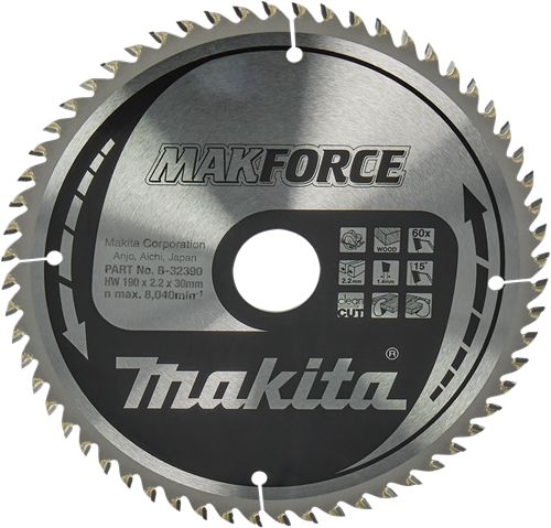 Makita accessoires cirkelzaagblad hout | makforce 190x30x2,2 60t 15g - b-32390 - b-32390