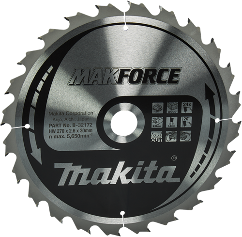 Accesorios Makita hoja de sierra circular para madera | makforce 270x30x2.6 24t 20g - b-32172 - b-32172