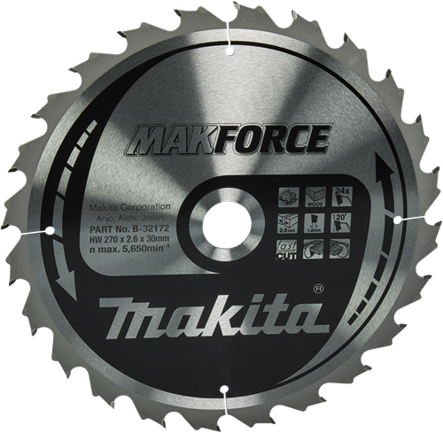 Accessori Makita lama per sega circolare legno | makforce 270x30x2,6 24t 20g - b-32172 - b-32172